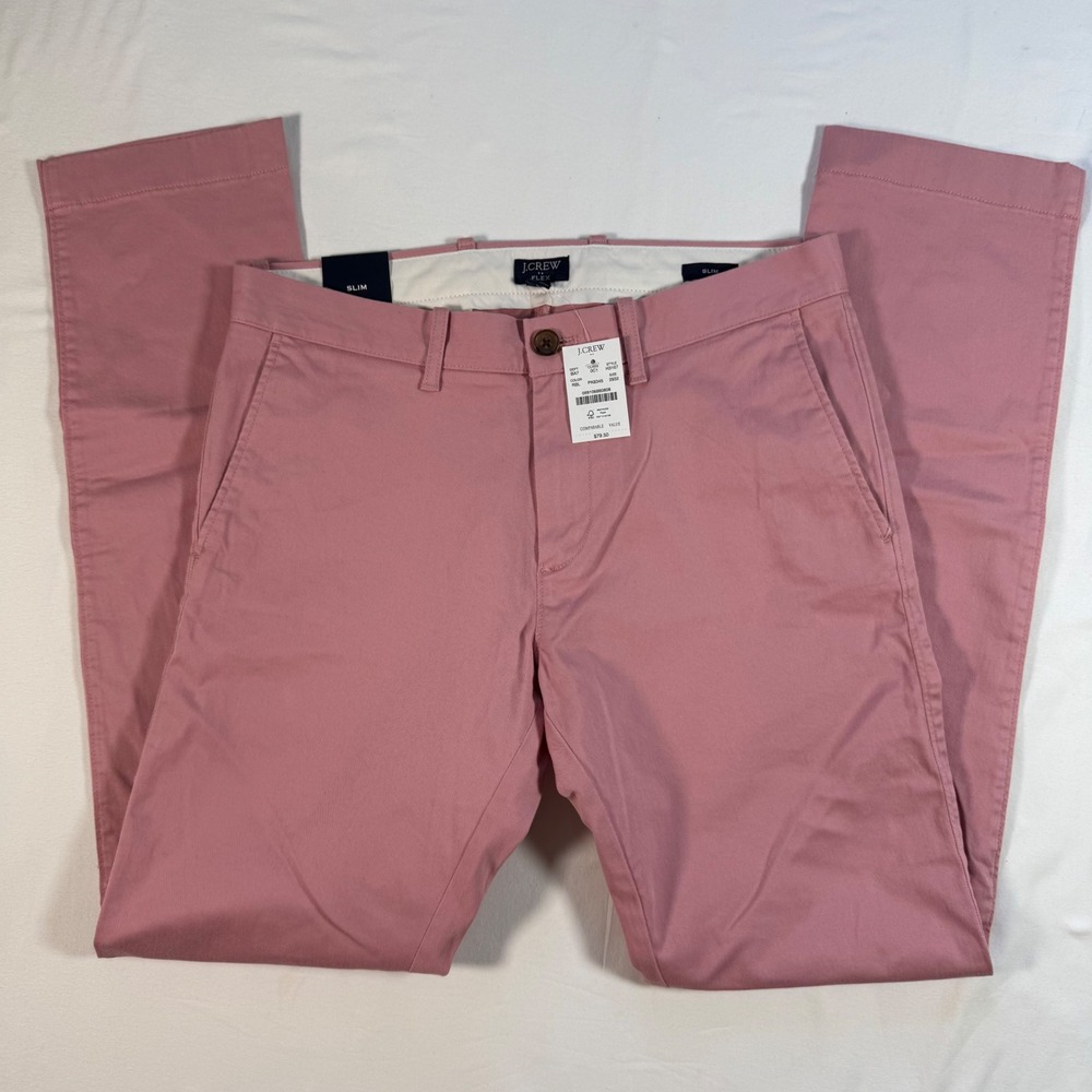 J.Crew Flex Slim Fit Chino Pants Mens 29x32 Pink‎ NWT Summer Vacation Colorful